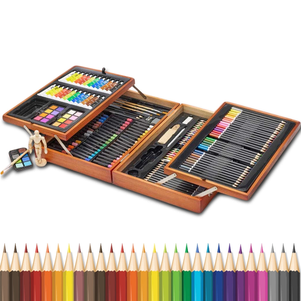 Valigetta Artista in Legno XXL con 185 Accessori Disegno Artistico Professionale