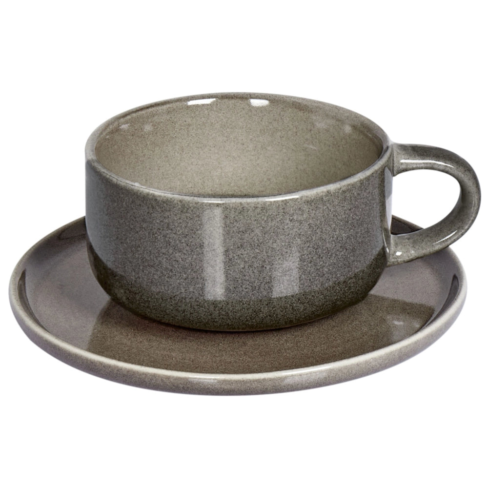 Set di 4 tazze con piattini in gres grigio con finitura in smalto reattivo fatto a mano Servizio per 4 persone per il tè e il caffè Cucina Sala da pranzo