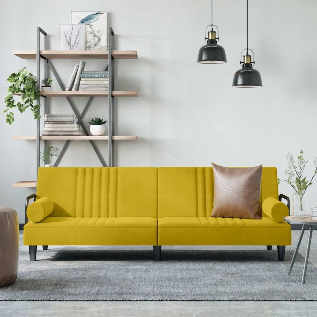 Divano Letto con Braccioli Giallo in Velluto 351899