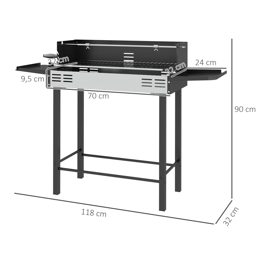 Barbecue a Carbone Portatile con Spiedo Girevole ¨C Minimal ¨C Griglia 118x32x90 cm Nero