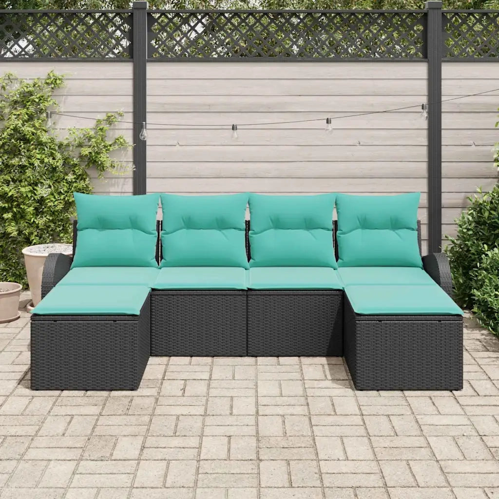 Set di divani con cuscino 6 pcs Nero e Turchese polyrattan 3354825