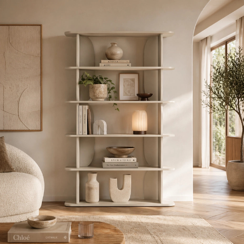 Libreria In Melaminico Con 5 Ripiani A Giorno Design Contemporaneo Minimal Per Soggiorno Salotto Studio Corridoio Zona Living E Ufficio 120 X 181.5 X 34 Cm Cashmere