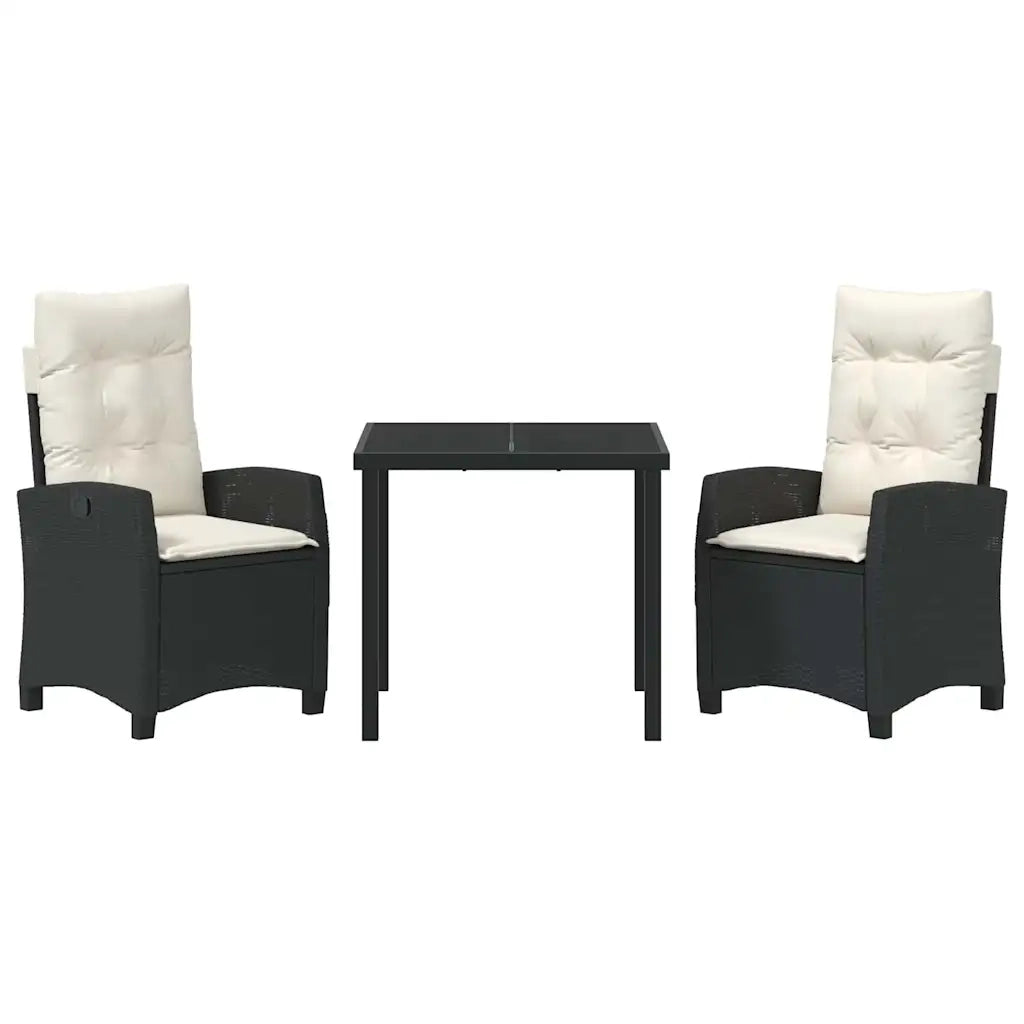 Set da Pranzo per Giardino con cuscino 3 pcs Nero polyrattan