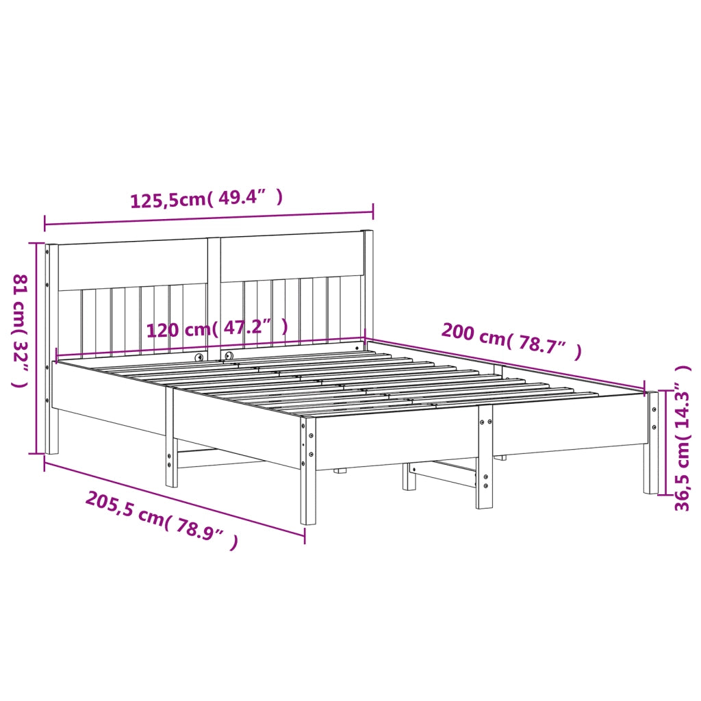 Letto matrimoniale | Letto per adulti | Letto senza Materasso Marrone Cera 120x200 cm in Legno di Pino