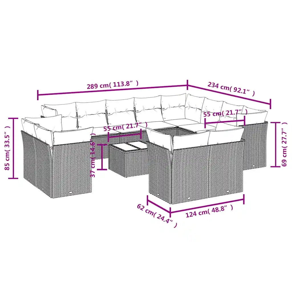 Set Divani da Giardino 13 pz con Cuscini Marrone in Polyrattan 3250382