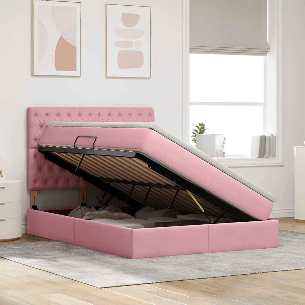 Letto con contenitore e materasso Rosa 140 x 190 cm Velluto 3372092