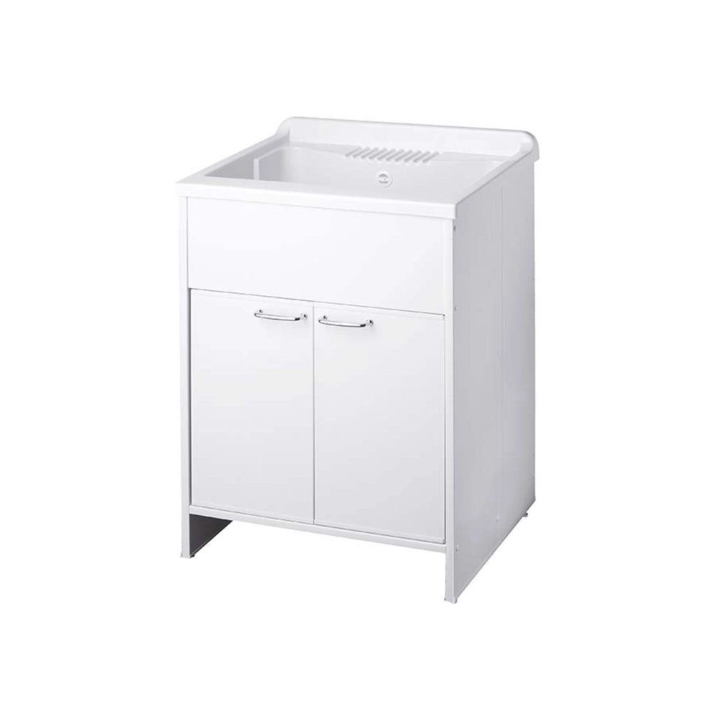 Mobile lavatoio in kit per esterni 60x50 cm in PVC bianco -vasca  asse in PP, sifone e troppopieno | Junior