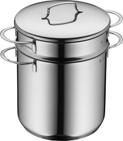 Pentola 2 pezzi, diametro 18 cm, ca. 3 litri, ripiegabile, con bordo spillo, coperchio in acciaio inox Cromargan, lucidato, adatto per induzione, lavastoviglie.