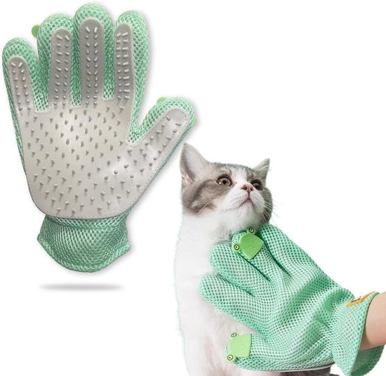 Manopole per la cura degli animali domestici - Manopole morbide da raccogliere per gatti e cani - Manopole massaggi molto efficaci per la rimozione del pelo degli animali - Disegno a cinque dita, adatta per capelli lunghi e corti, destro (verde)