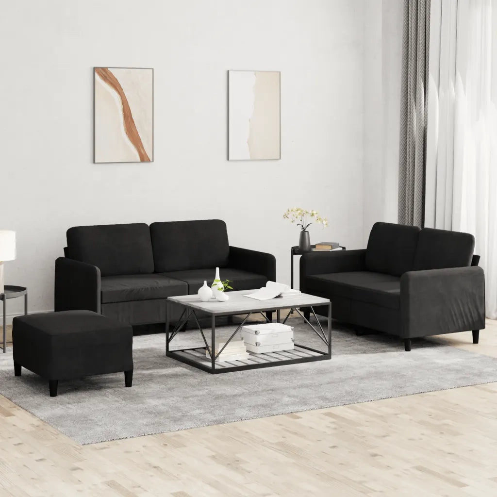 Set di Divani 3 pz Nero in Velluto