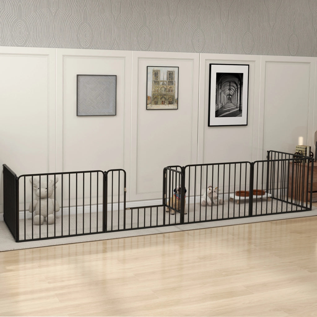 Recinto per Cani 6 Pannelli ¨C Minimal ¨C Acciaio 164x83x60 Nero