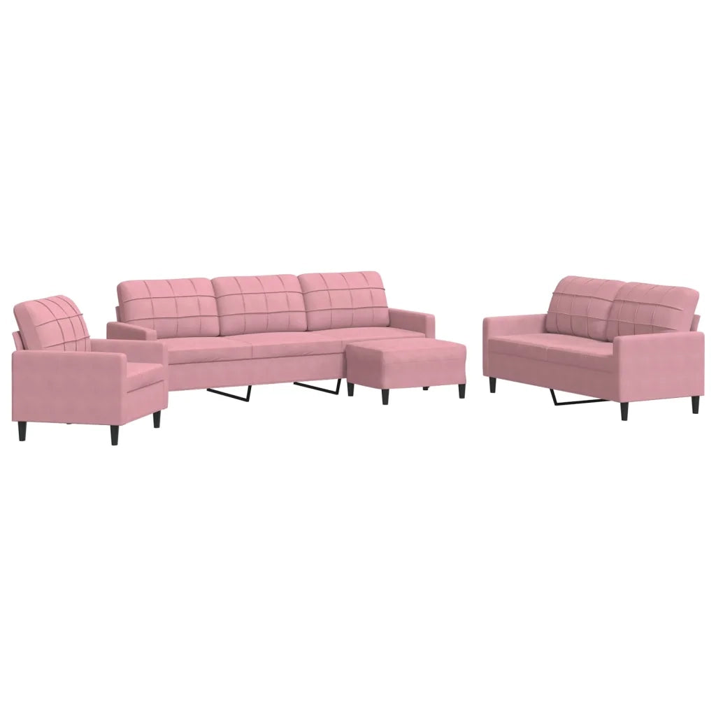 Set di Divani 4 pz con Cuscini rosa in Velluto