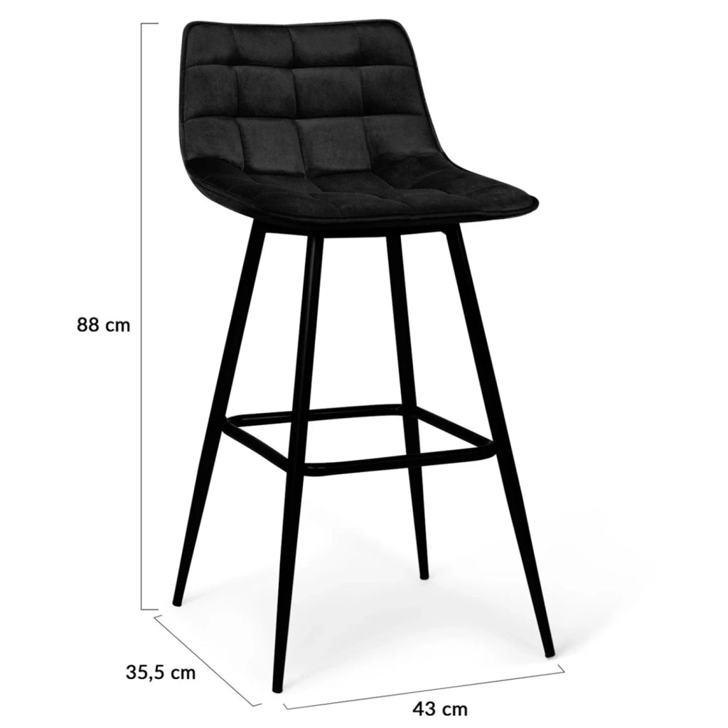 IDMarket - Set di 4 sgabelli da bar in velluto nero MADY