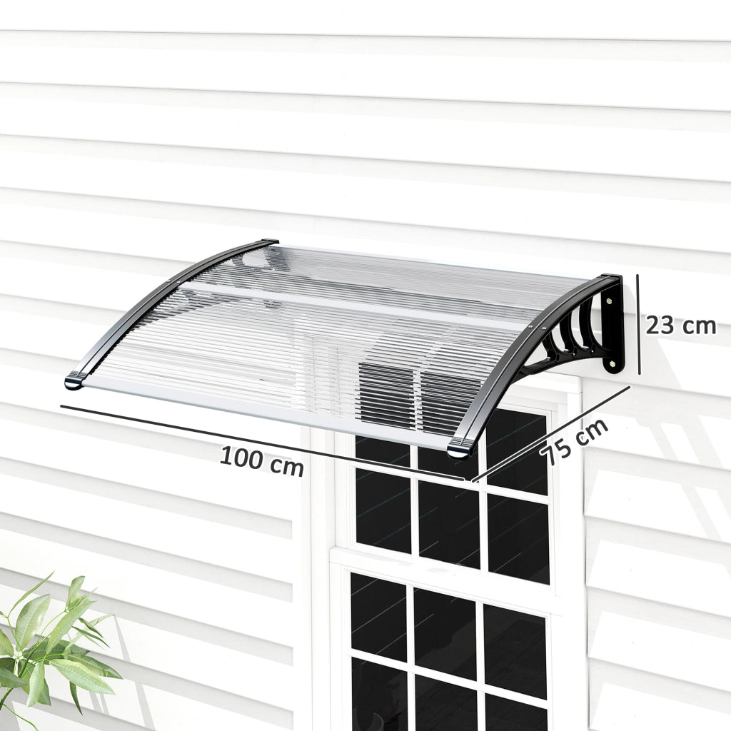 Pensilina da Giardino ¨C Minimal ¨C Alluminio e PC, 75x100x23, Trasparente e Nero