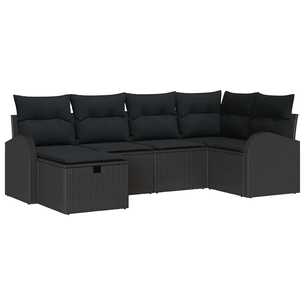 Set Divano da Giardino con cuscino 6 pcs Nero Poly Rattan 3360414