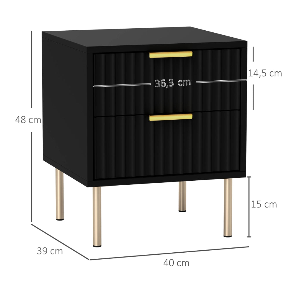 Comodino ¨C Minimal ¨C nero, acciaio, 2 cassetti