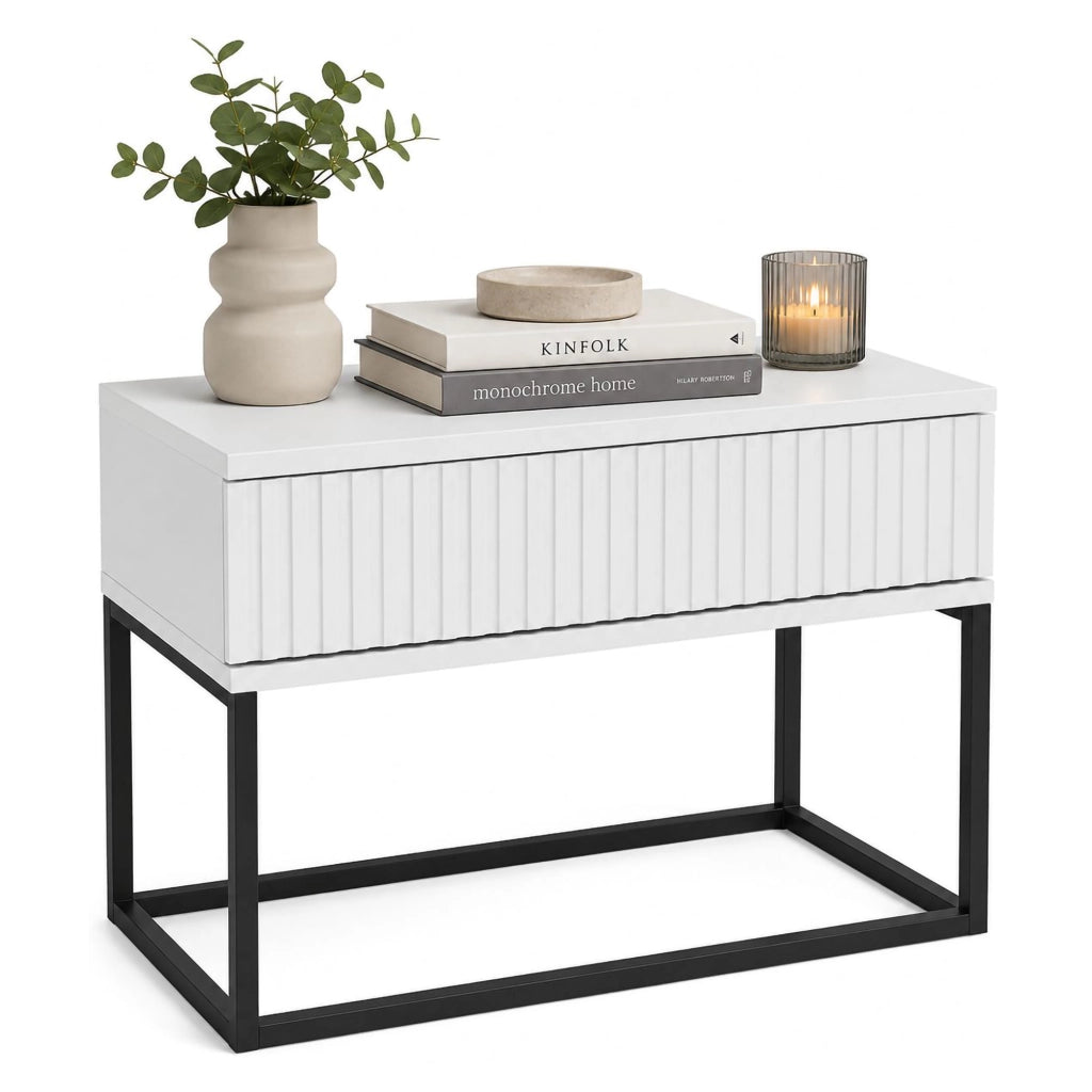 Leletete, Comodino un Cassetto, 60x39x52h cm Bianco