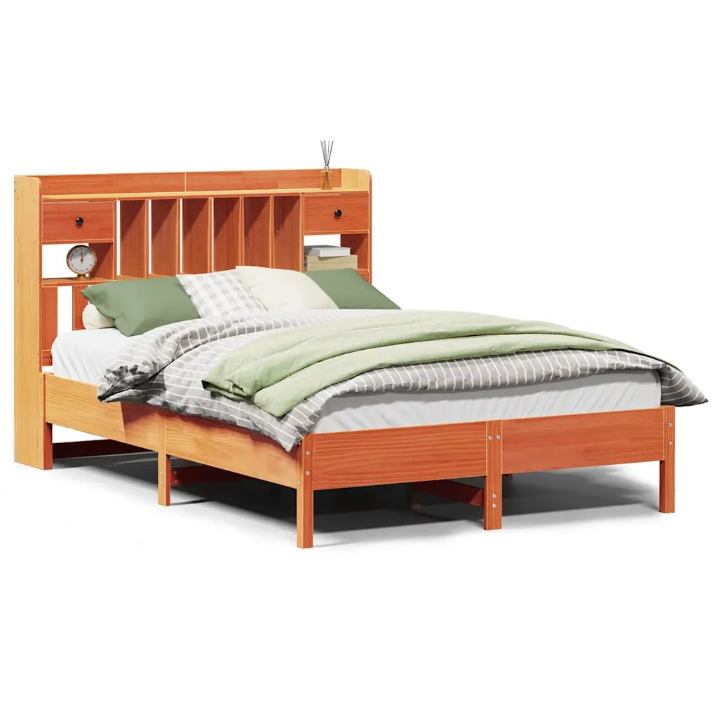 Letto matrimoniale | Letto per adulti | Letto Libreria senza Materasso Marrone Cera 160x200 cm in Pino