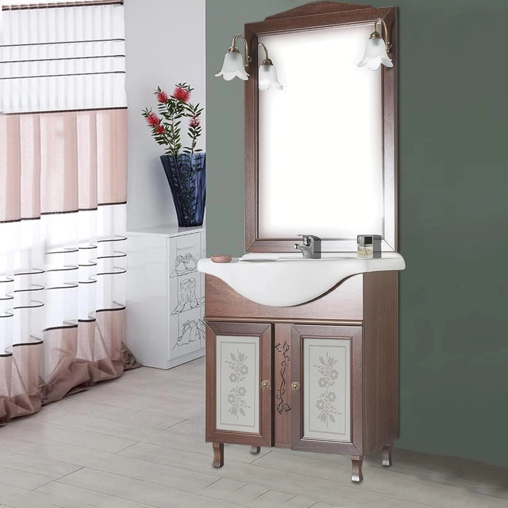 Mobile Da Bagno Noce Completo Modello Giada Ante Vetro 75cm Legno con Specchio