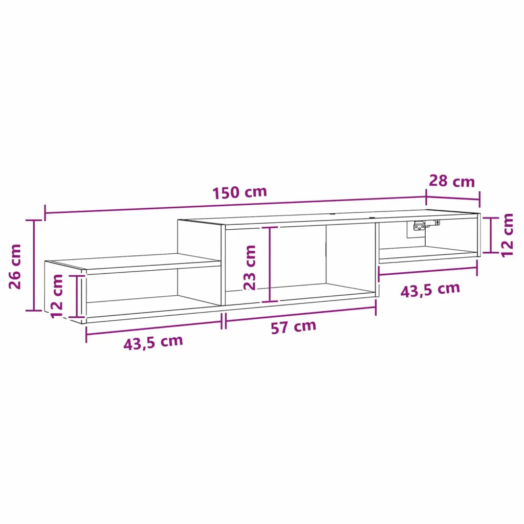 Mobile TV da Parete | Armadietto TV | Mobile Porta TV A Parete | Armadietto TV | Mobile Porta TV Rovere Fumo 150 x 28 x 26 cm