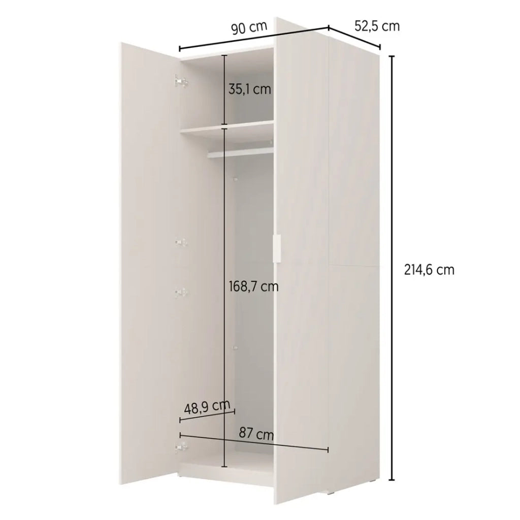 Armadio CALMIA terracotta e quercia chiara 90 cm con appendiabiti e scaffali