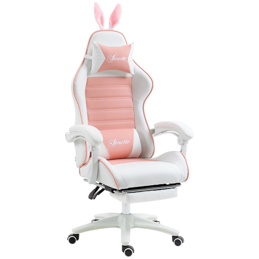 Sedia da Gaming con Supporto Lombare, Schienale Regolabile e Orecchie ¨C zephmum ¨C Rosa