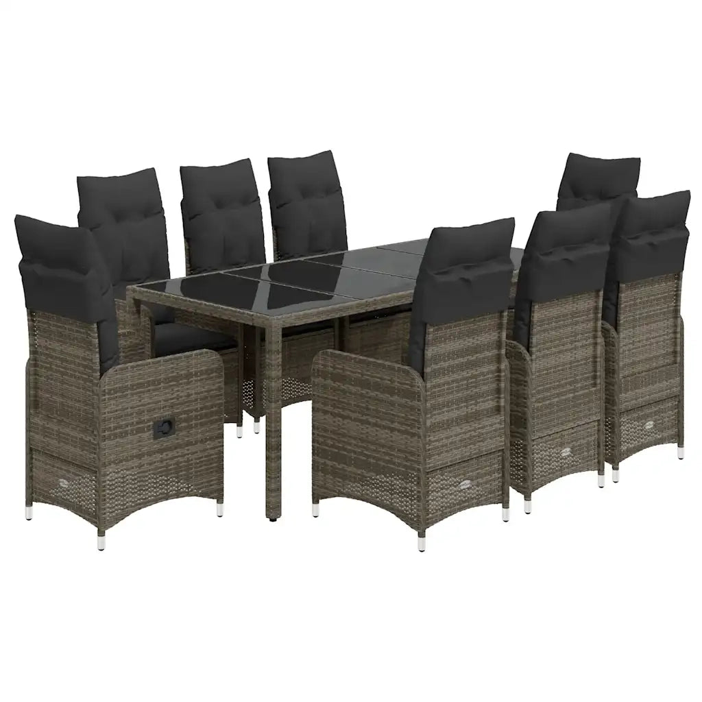 Set Bistrò da Giardino 9 pz con Cuscini in Polyrattan Grigio 3277038