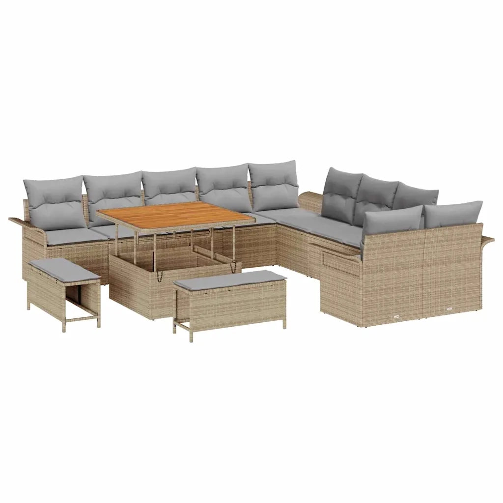 Set Divano da Giardino con cuscino 13 pcs Beige e Grigio Chiaro 3364137