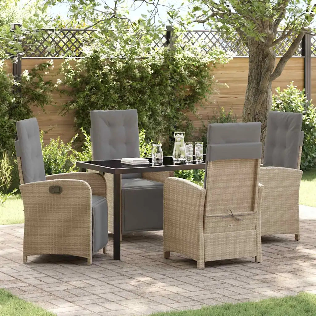 Set da Pranzo per Giardino con cuscino 5 pcs Beige polyrattan