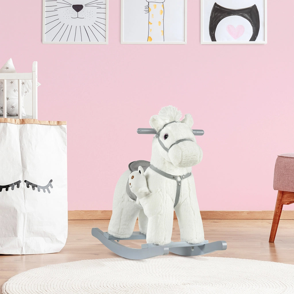 EasyComfort Cavallo a Dondolo con Suoni e Orsetto Incluso per Bimbi da 18-36 Mesi