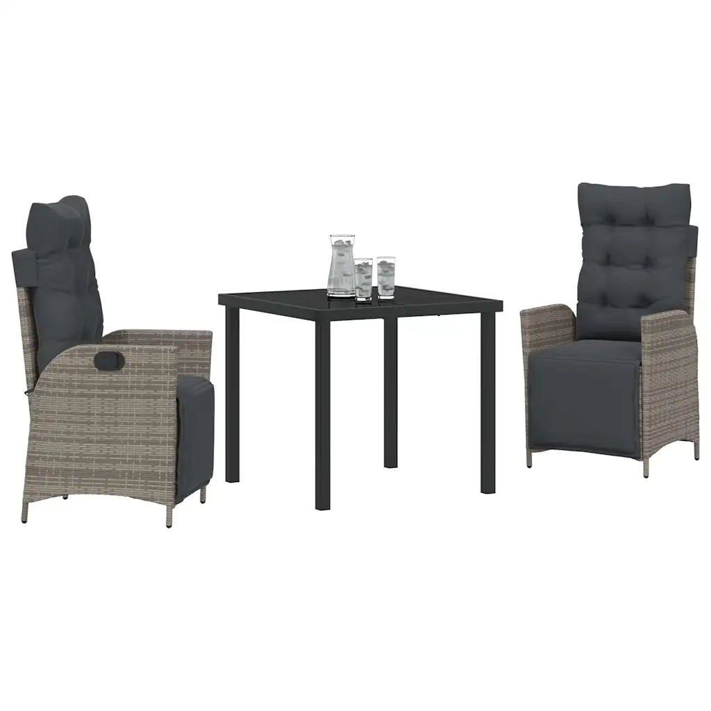 Set da Pranzo per Giardino con cuscino 3 pcs Grigio polyrattan