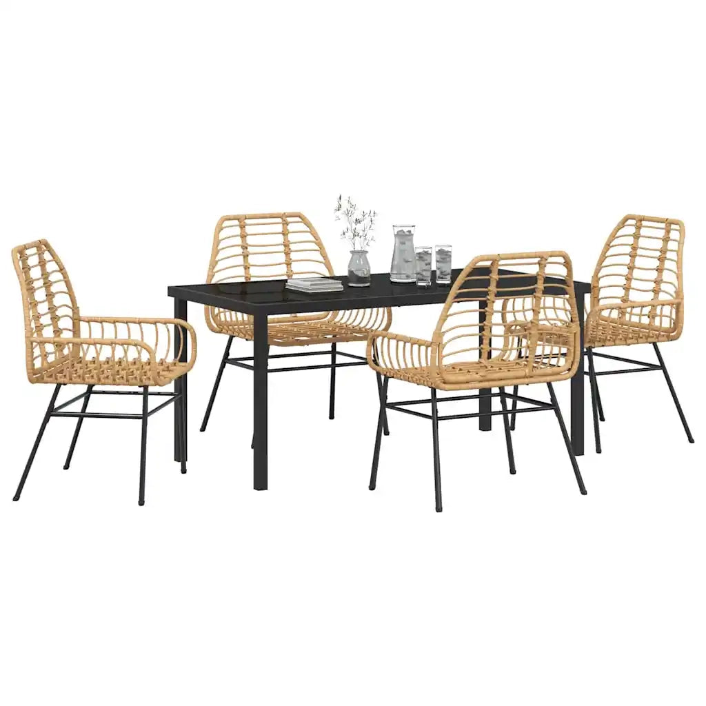 Set da Pranzo per Giardino 5 pcs Marrone polyrattan