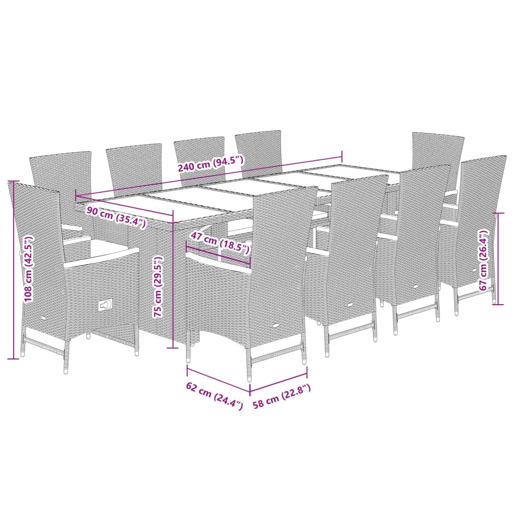 Set da Pranzo da Giardino 11 pz con Cuscini in Polyrattan Nero 3277530
