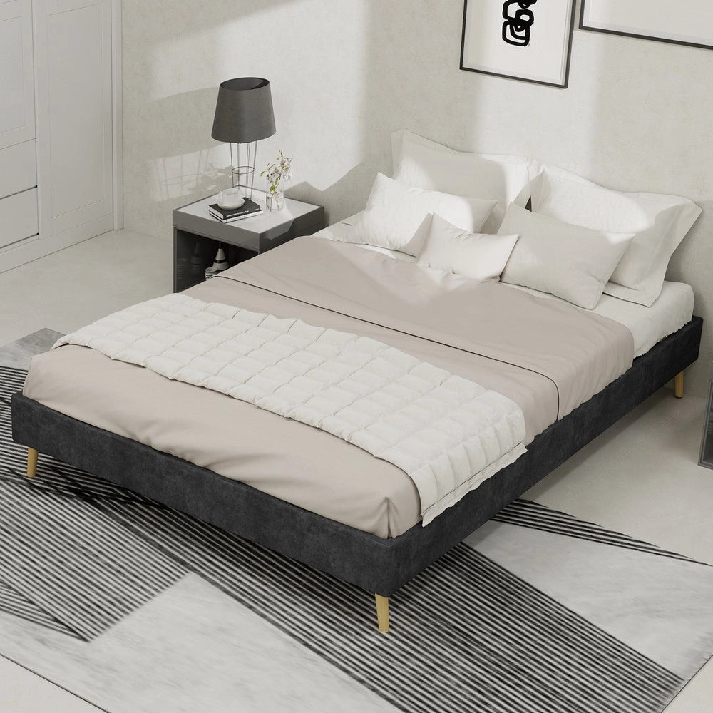 Letto Matrimoniale in Velluto ¨C MINIMAL ¨C Grigio 140x200