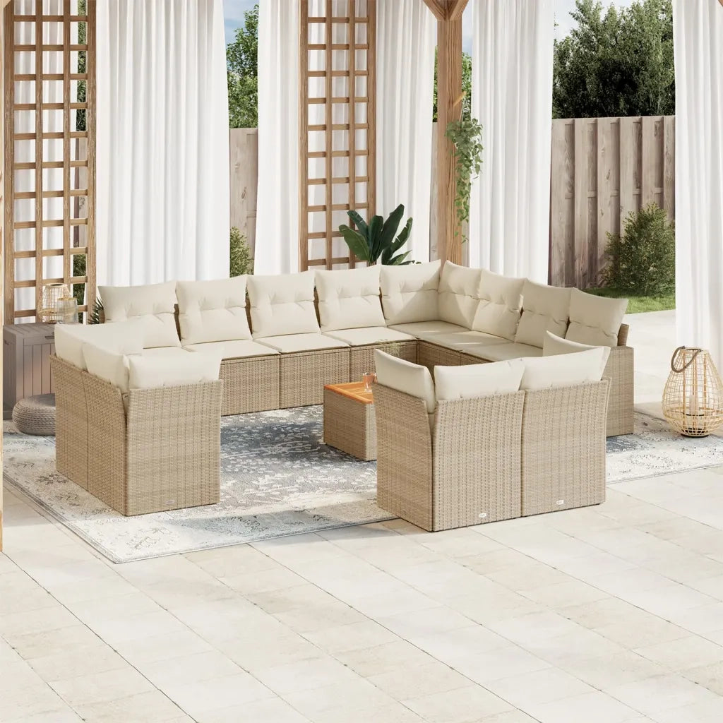 Set Divano da Giardino 13 pz con Cuscini Beige in Polyrattan