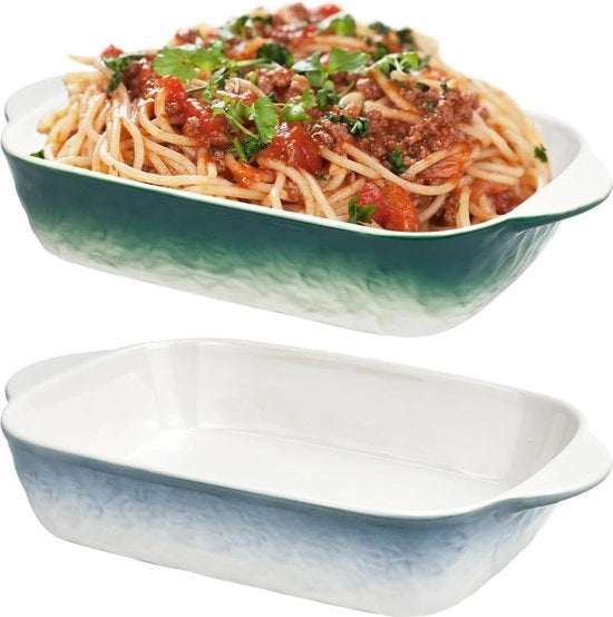 Set di Piatti da Forno in Cotto con Maniglia - Piatto Lasagna e Piatto Quadrato da Forno - Muffin di Cotto per Forno - 23 * 14 * 4,5 cm
