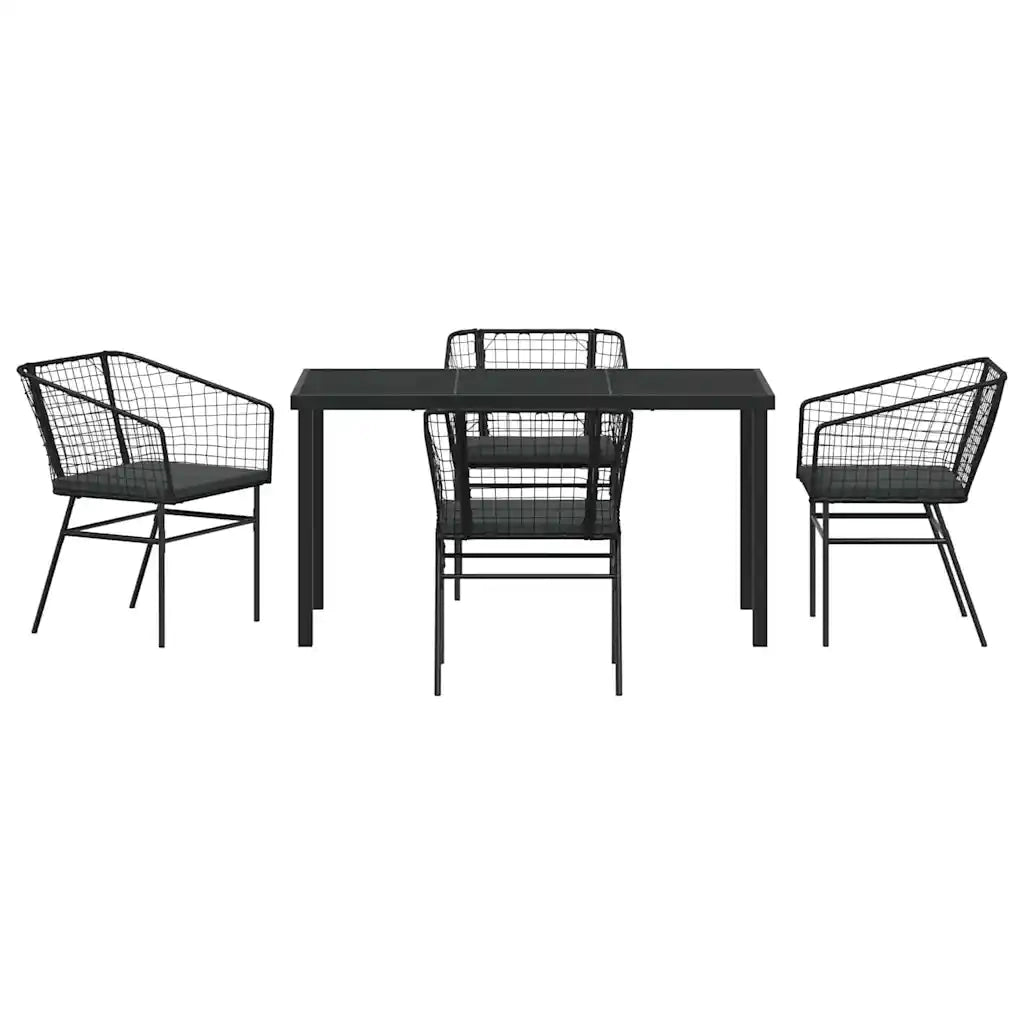 Set da Pranzo per Giardino 5 pcs Nero polyrattan