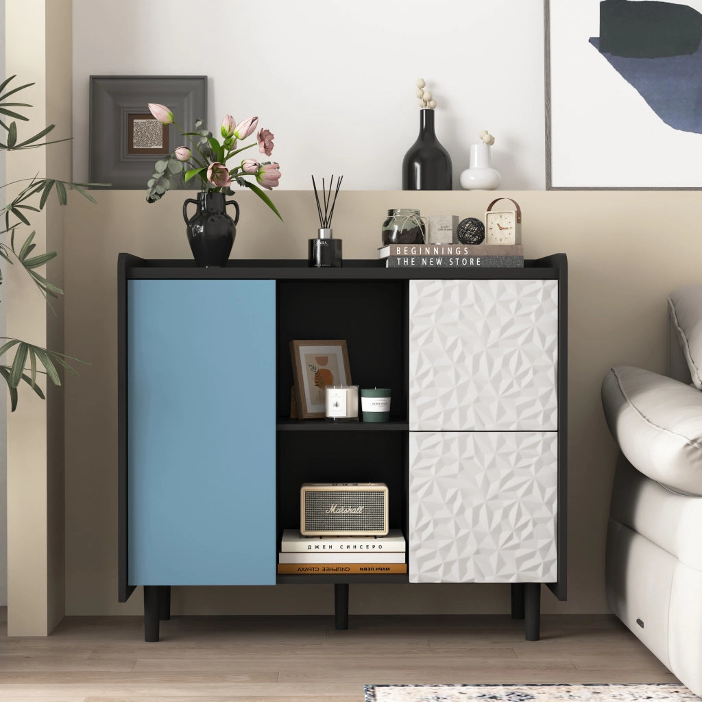 Credenza Moderna con Ante Blu e Cassetti ¨C MINIMAL ¨C Nero/Blu