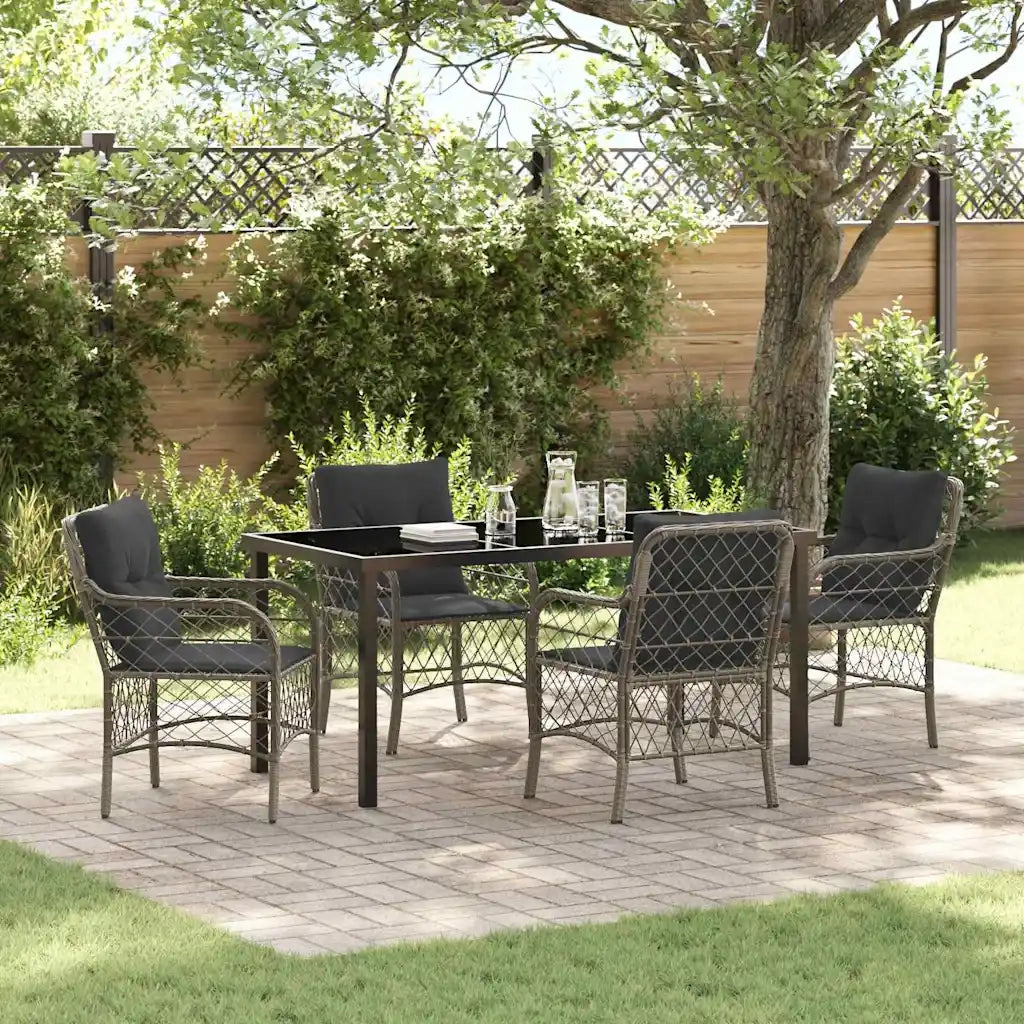 Set da Pranzo per Giardino con cuscino 5 pcs Grigio polyrattan