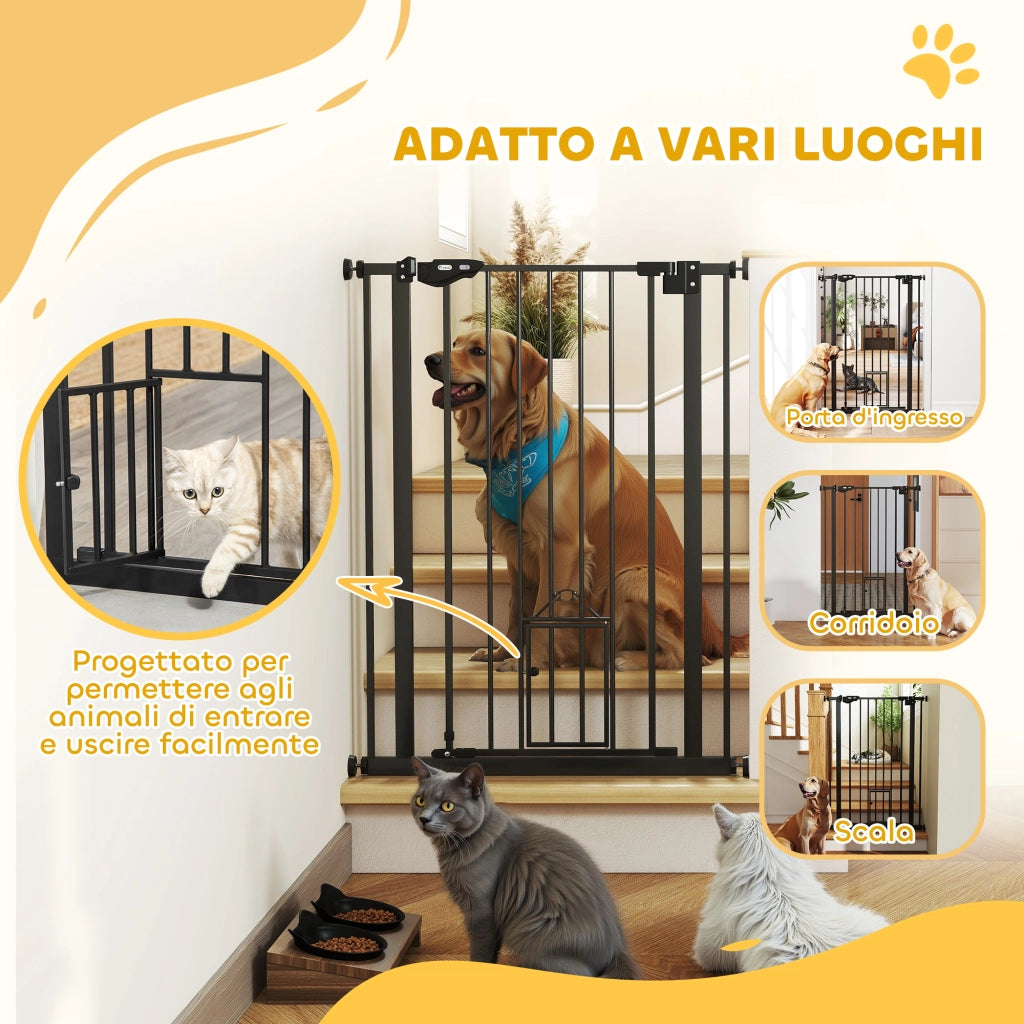 Cancellino per Cani Regolabile con Porta Piccola e Chiusura Automatica ¨C Minimal ¨C 74-80x104cm, Nero