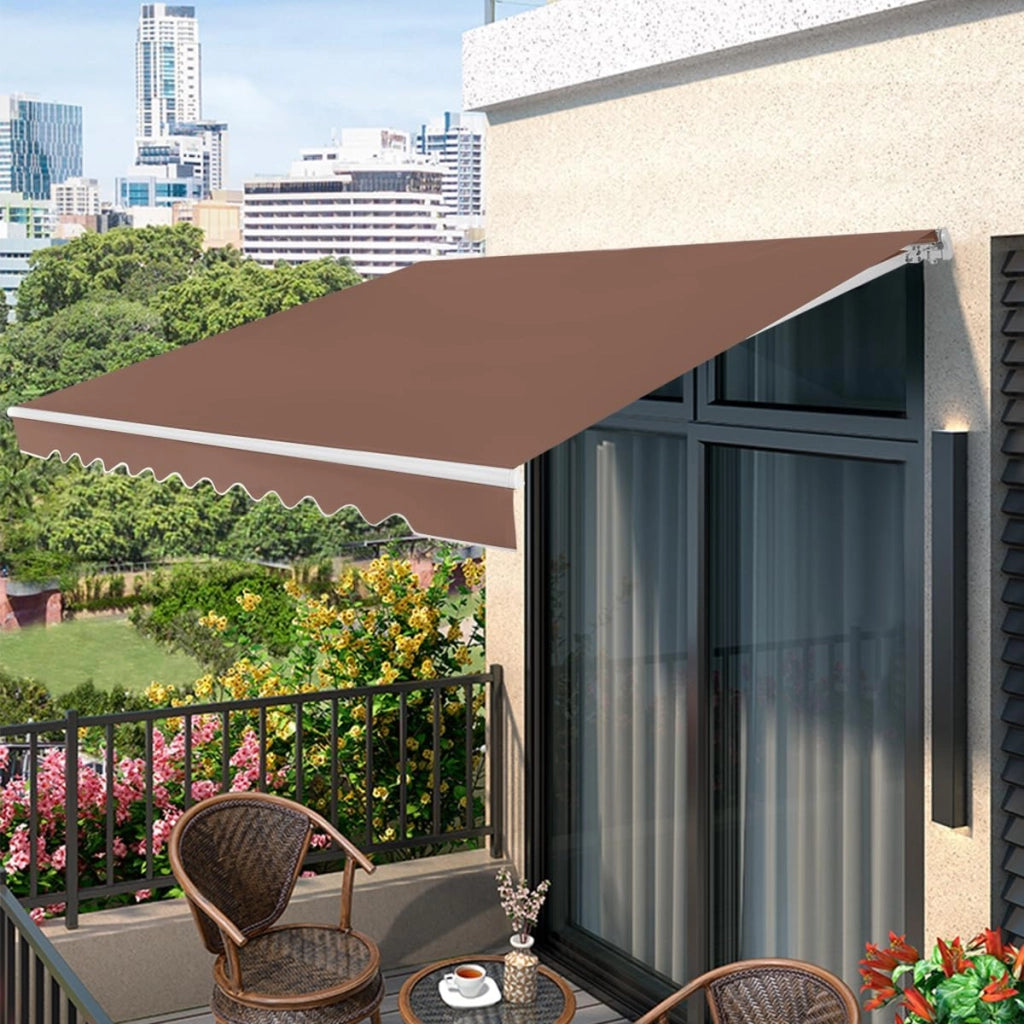 Tenda da Sole per Esterno, Tenda da Sole a Bracci Estensibili con Telaio in Alluminio, Tettuccio Resistente al Sole e Impermeabile e Manovella (3 x 2,5 M, Marrone)