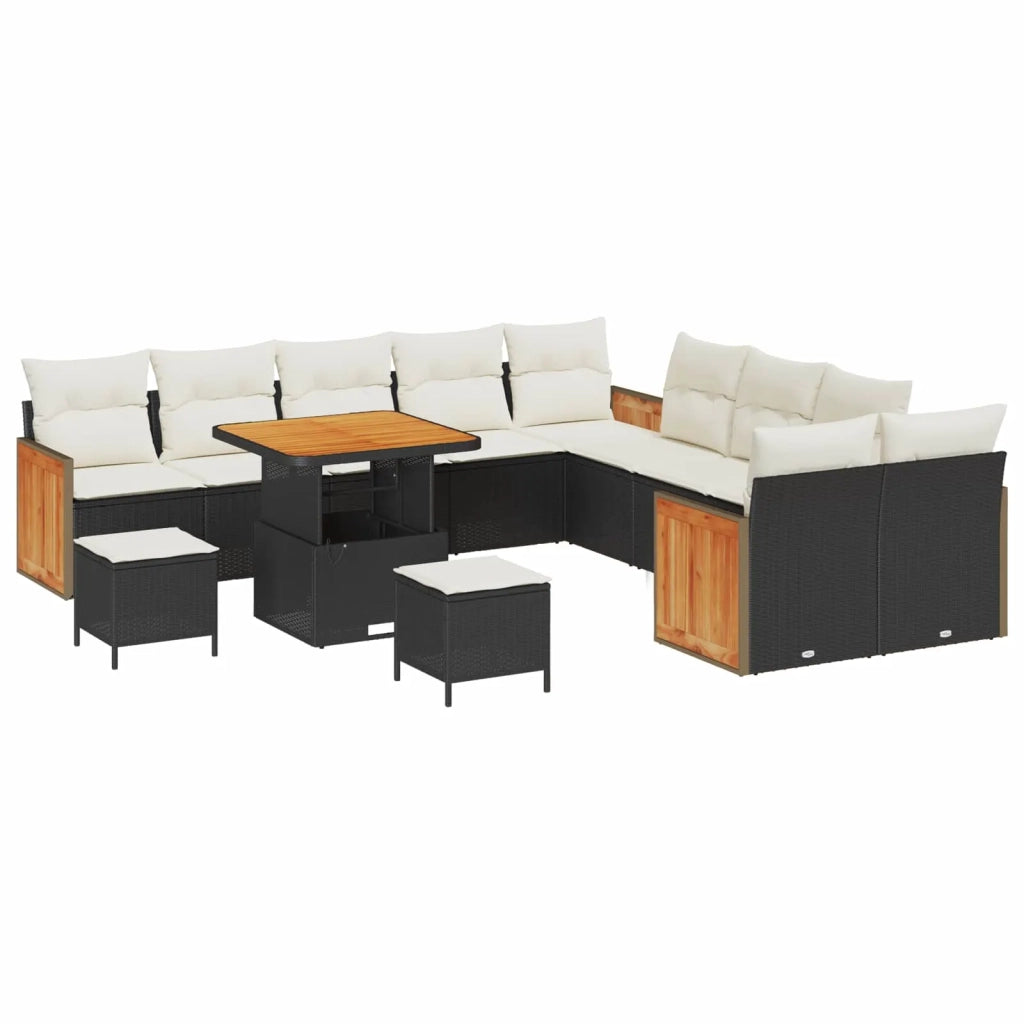 Set Divano da Giardino con cuscino 13 pcs Nero e Crema 3363230