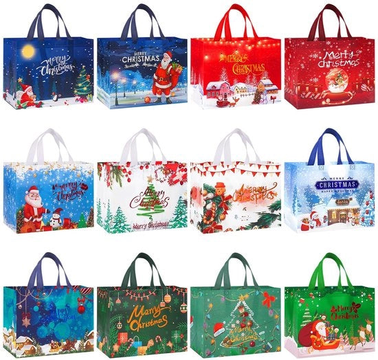 Confezioni regalo grandi - 12 pezzi - Riciclabili - Impermeabili - Con maniglia - 43 x 32 x 18 cm - Foglio di alluminio - Borse regalo