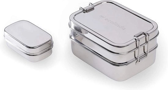 Broccia in acciaio inossidabile con 3 contenitori, inclusa snackbox per bambini e adulti [900 ml], più BPA e plastica libera, box per il pranzo a strati e manuale. Box per il pranzo duraturo BPA. Box Bento con parete di separazione.