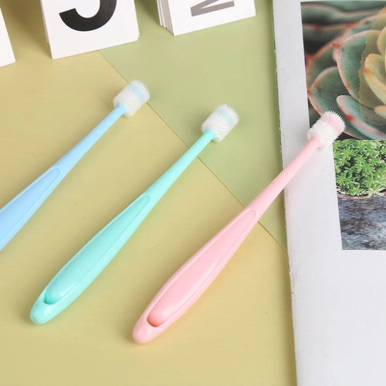 Set di 3 borsette a setole in silicone a 360 gradi per la cura dei denti di piccoli cani e gatti, set per la pulizia dei denti dei gatti, 15,5*1,57 cm, rosa, blu e verde