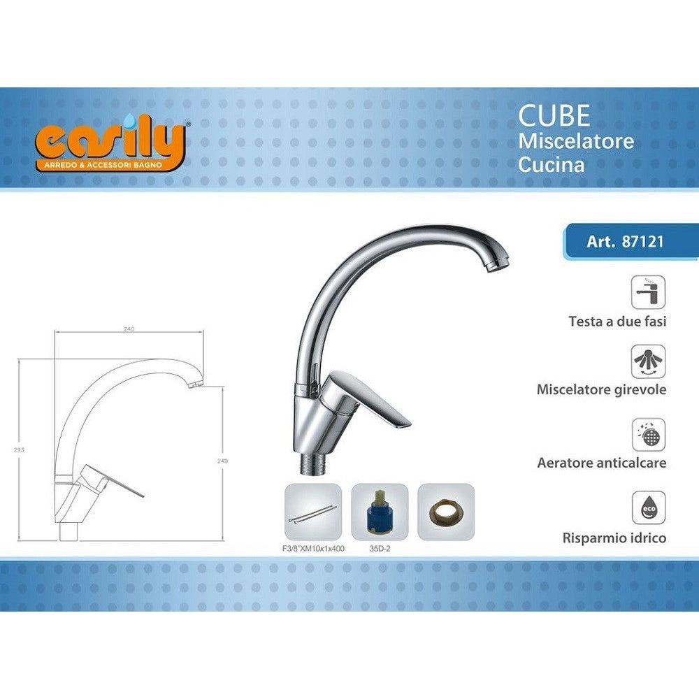 Trade Shop - Rubinetto Per Cucina Miscelatore Orientabile Per Lavello Monocomando Cube 87121 -