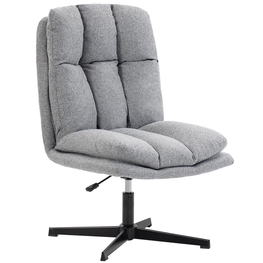 Sedia Girevole Tessuto Effetto Lino ¨C Zephmum ¨C Grigio Chiaro Metallo 63x75x92-102 cm