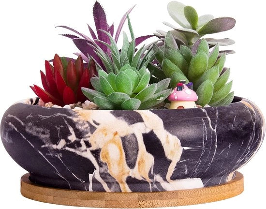 Pentole per succulente - vaso bonsai in ceramica - 18,5 cm - marmo