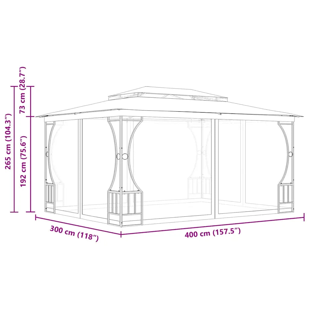 Gazebo con Rete 300x400x265 cm Antracite 48598