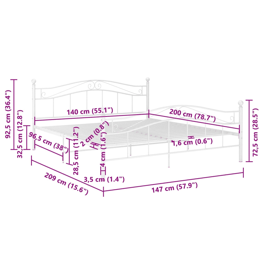 Giroletto-Struttura Letto Bianco in Metallo 140x200 cm 227051